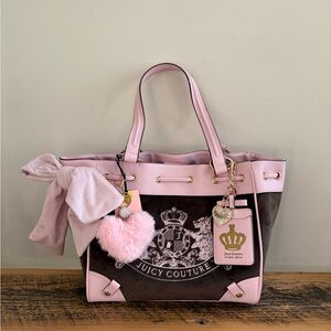 Juicy Couture Classic Scottie Dog Daydreamer Pink and Brown Tote Heart Charm